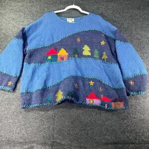 Vintage 80s Winona hills Cottage Tree Novelty large Wool Sweater